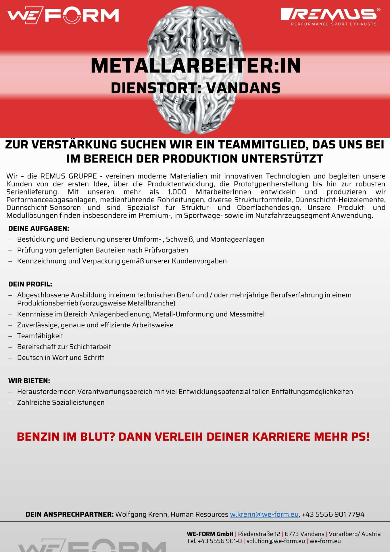 Job Inserat Metallarbeiter